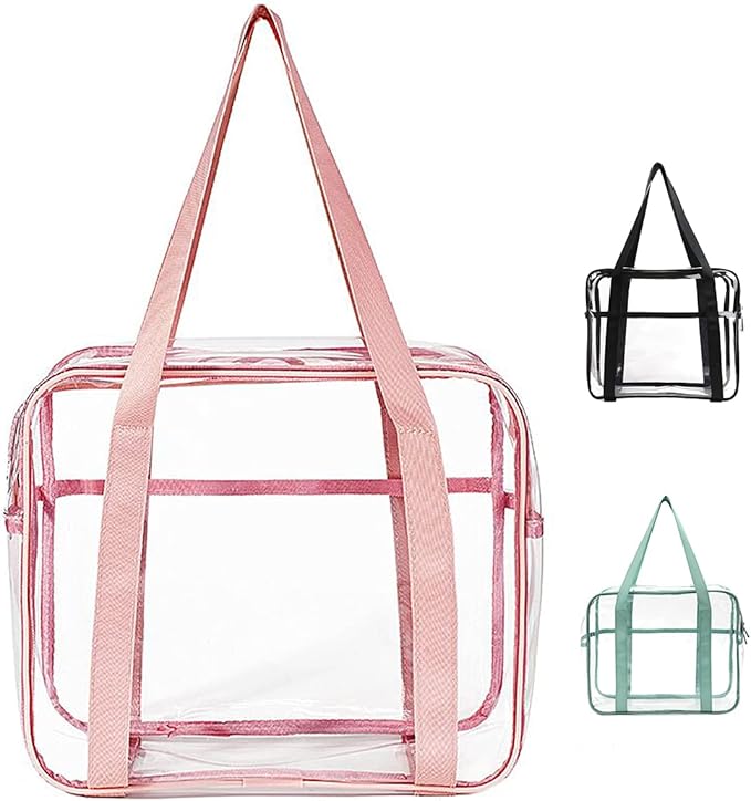 SxoSyo Clear Makeup Bags Large Transparent Travel Toiletry Bag for Women with Handle Cosmetic Bathroom Organizer PVC Zipper Beach Handbag (pink)