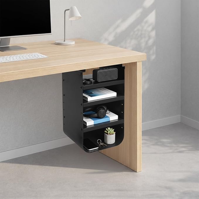 Under Desk Storage, Under Desk Shelf, 4-Tier Adjustable Storage Shelf with Sturdy Metal Frame, Space Saving Open Organizer for Home Office, Study Room, Living Room