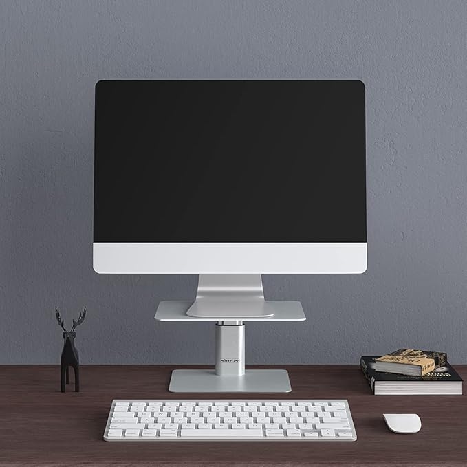 Nillkin Monitor Stand for Desk, Adjustable Height Computer Monitor Stand, Ergonomic Aluminum Computer Stand for Desktop Monitor, iMac, Studio Display XDR, Dell, HP, Lenovo, Other Screen Display, Silver