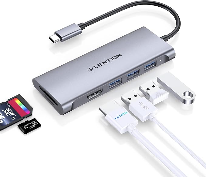 LENTION USB C Hub with 4K HDMI, 3 USB 3.0, SD/Micro SD 3.0 Card Reader, Compatible MacBook Pro/Air, Mac Air/Surface, Chromebook, iPhone15 or More, Stable Driver Adapter (Space Gray)