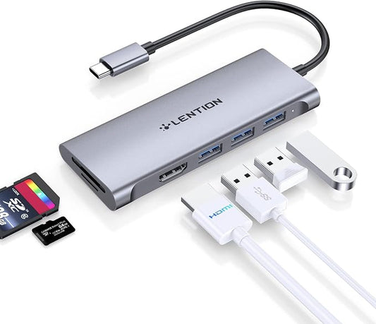 LENTION USB C Hub with 4K HDMI, 3 USB 3.0, SD/Micro SD 3.0 Card Reader, Compatible MacBook Pro/Air, Mac Air/Surface, Chromebook, iPhone15 or More, Stable Driver Adapter (Space Gray)