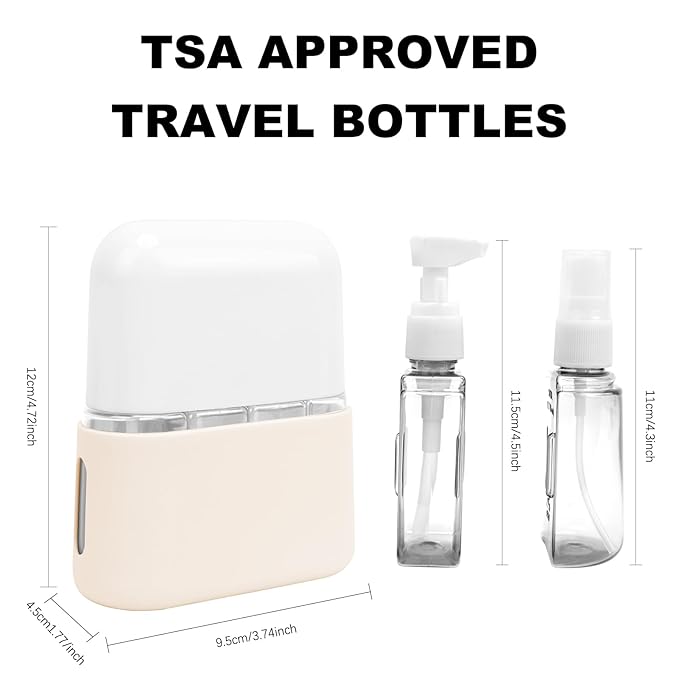 Skycase Travel Bottles - Leak Proof Refillable Tsa Approved Travel Size Toiletries, 4 in 1 Liquid Bottles Containers with Labels and Funnel Airplane Accessories Kits for Lotion Liquid (White)