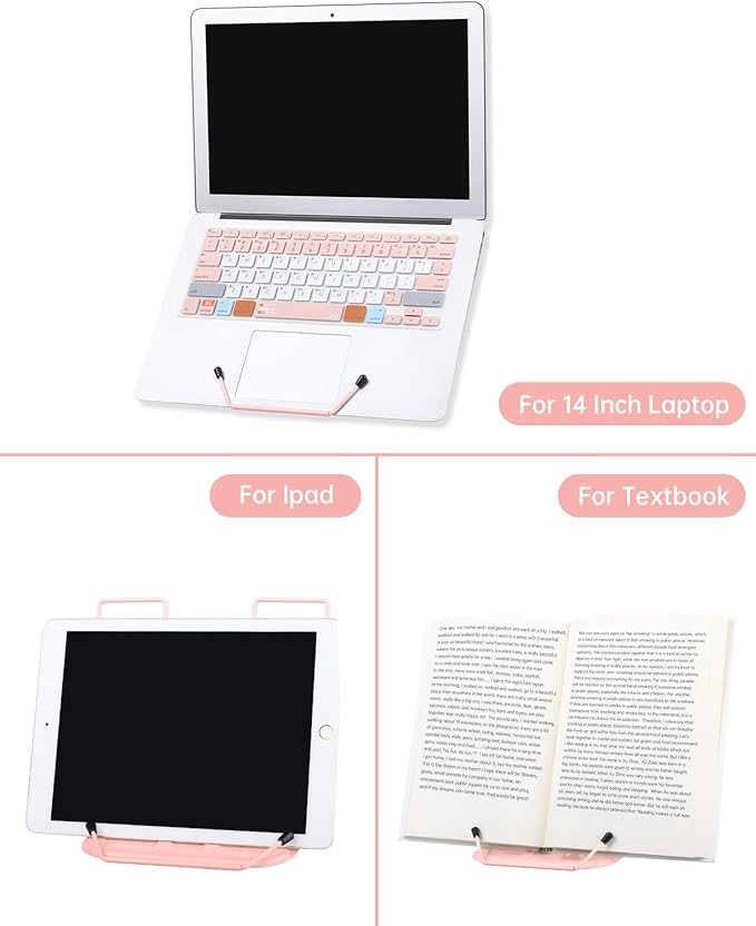 Morandi Pink Honagu Adjustable Reading Rest - Book & Document Holder, Sturdy Typing Stand for Recipes, Textbooks, Tablets & Music Books