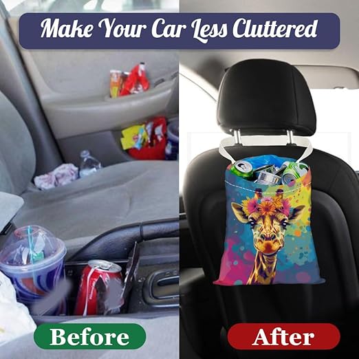 Giraffe Flowers Wreath Car Trash Bag Hanging Garbage Bag with Snap Buttons Car Back Seat Trash Storage Portable Dustbin Vehicle Trash Can Bag for Vehicle Accessories Travel Camping