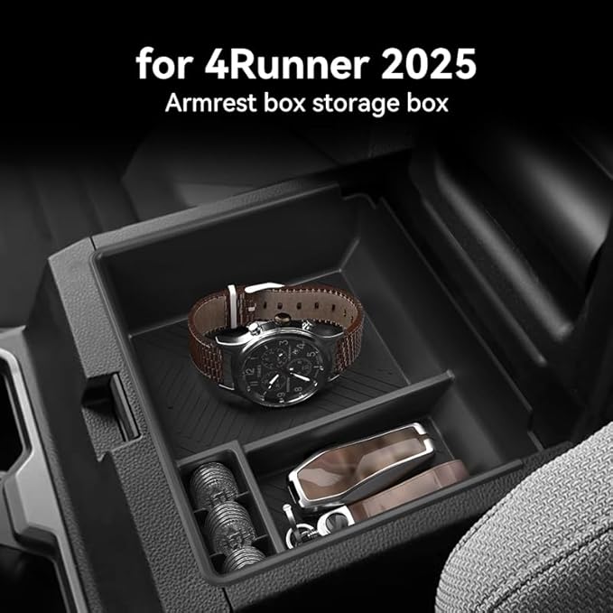 Center Console Organizer Tray Storage Box for Toyota 4Runner 2026 2025, Interior Accessories Armrest Insert Tray Storage Box for 2025-2026 4 Runner, Black