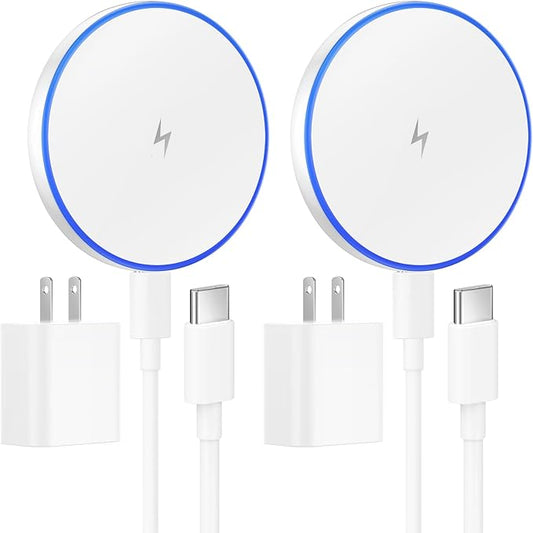 MagSafe Charger 2 Pack 15W Magnetic Wireless Charger Fast Charging Pad with 20W Adapter and 6FT Cables for Samsung Galaxy S26-20 Series/iPhone 17-12 Series/AirPods/Galaxy Buds