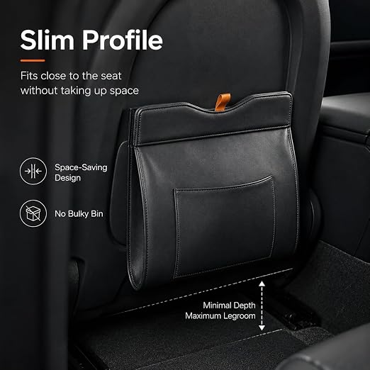 COZILO Leather Car Trash Can, Leak-Proof Odor-Lock Car Garbage Can with 60 Liners, Magnetic Closure, Liner-Hold Design, Storage Pocket & Metal Hooks, Hanging Car Trash Bin for SUV Sedan Truck