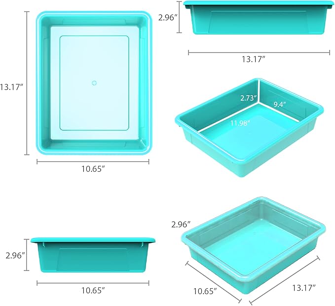 Storex Letter Size Flat Storage Tray – Organizer Bin for Classroom, Office and Home, Teal, 5-Pack (62522A05C), 10 x 13 x 3 Inches