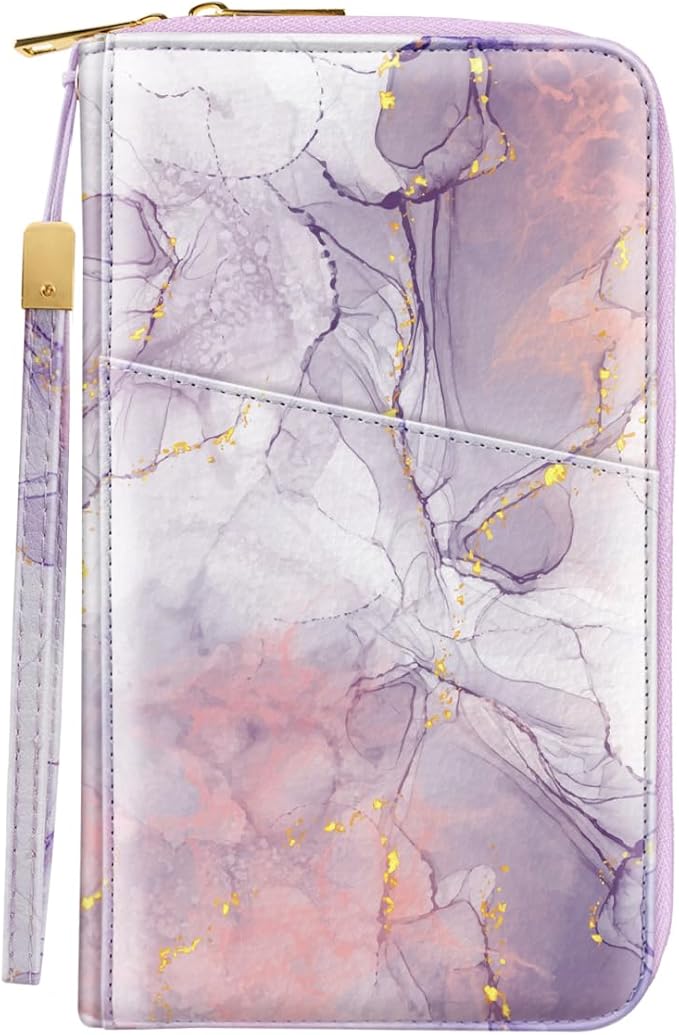 Family Passport Holder Wallet RFID Blocking Document Organizer PU Leather Mulit-purpose Travel Wallet Credit Cards Case for Women Men, Smokey Purple