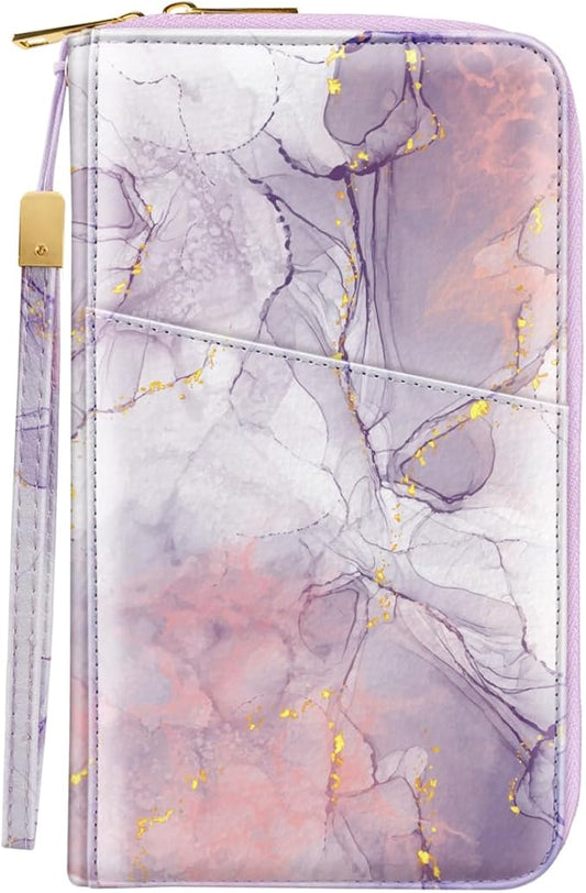 Family Passport Holder Wallet RFID Blocking Document Organizer PU Leather Mulit-purpose Travel Wallet Credit Cards Case for Women Men, Smokey Purple