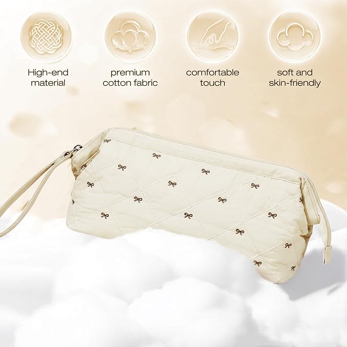 Stratalife Quilted Hair Tools Travel Bag with Polishing Cloth Compatible with Dyson Airwrap Shark Flex Style, Portable Toiletry Bag Hair Dryer Curling Iron Carrying Case Travel Essentials Beige Bow