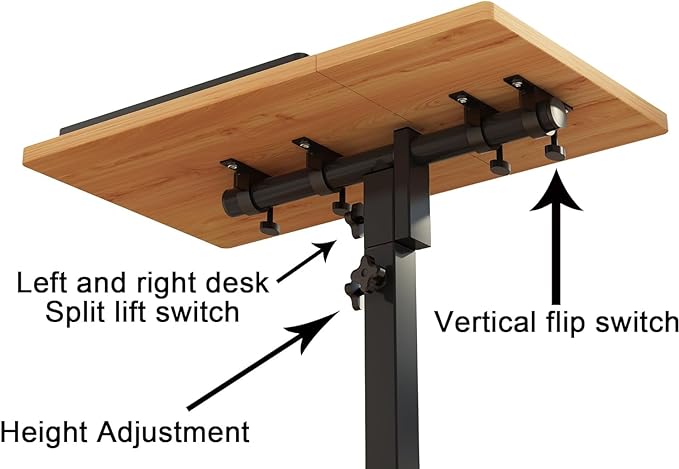 Mobile Height Adjustable Laptop Desk with Mouse Pad, Portable Laptop Desk Rolling Tiltable Table with Small Side Table for Couch,Rolling Computer Stand