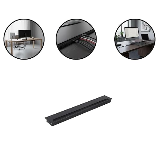 Desktop Cable Management Cover for Desk Organization - Aluminum Alloy Cable Box with Brush Seal (Black, 8.0x50.0x2.8 cm)