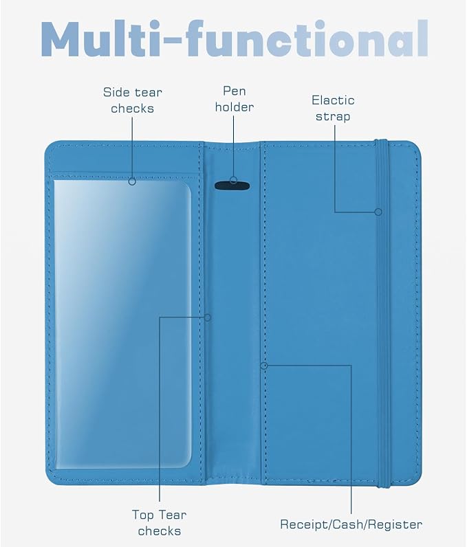 Letter Checkbook Cover, RFID Blocking Checkbook, Stylish, Lightweight, Slim Durable, Multi-Functional Checkbook Holder for Personal and Business Checks (Flower-Blue)