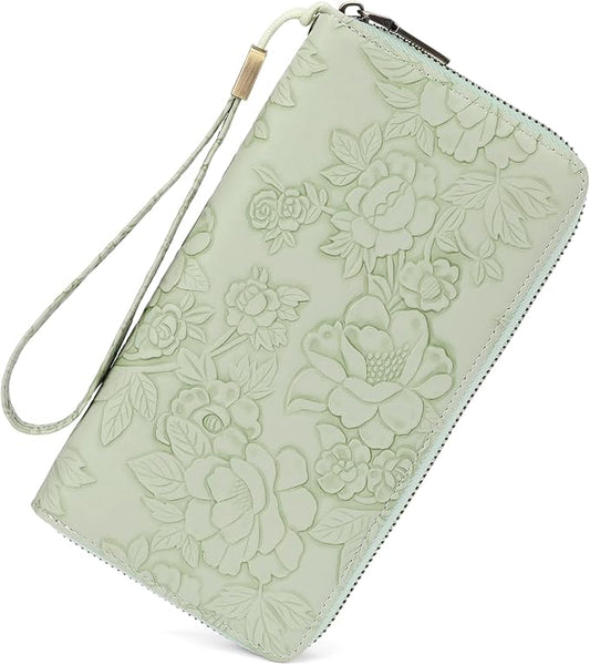 SENDEFN Women's Wallet RFID Blocking Leather Zip Around Wallet Large Capacity Long Purse Credit Card Holder with Wristlet