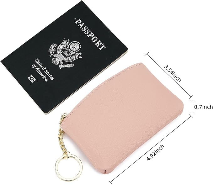 WOZEAH Artificial Leather Coin Purse Change Purse With Key Chain Ring Zipper For Men Women (A Pink)