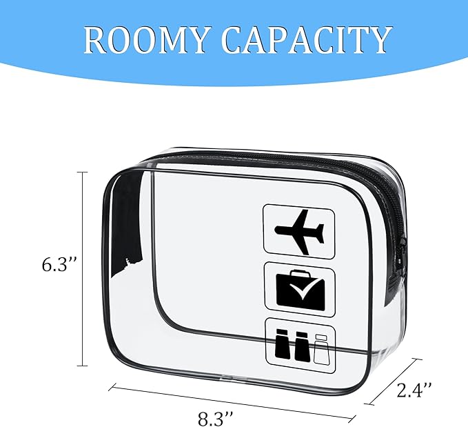 sogiv 3Pcs TSA Approved Toiletry Bag, Clear Travel Toiletry Bag, Clear Makeup Bag, Waterproof Travel Makeup Cosmetic Bag, Carry On Airport Airline Quart Size Travel Bag for Women Men (Black)