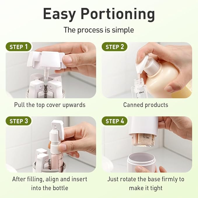 4 in 1 Travel Dispenser, 4 Pack 30ML Travel Bottles for Toiletries, 4 in 1 Travel Bottles for Toiletries Travel Dispenser Bottle, Refillable, Suitable for Storing Shampoo (White*2PCS)