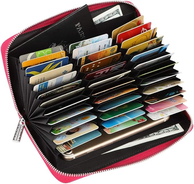 Women 36 Slots RFID Blocking Card Holder Large Long Leather Zipper Organizer Accordion Wallet