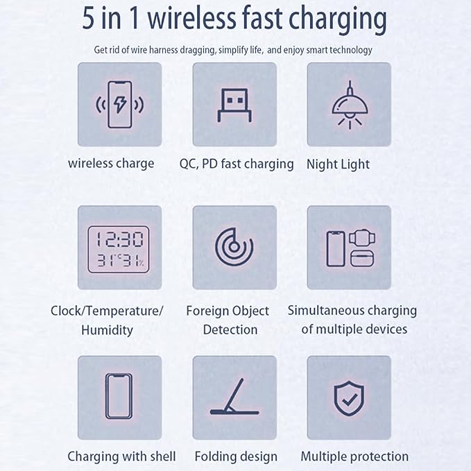 AYI Multi Functional Wireless Charging Station with Digital Clock 15W Fast Charge Night Light Temperature Humidity Monitor Wireless Charger for All Qi Phone TWS Headphone and Apple Watch-DH15 Black.