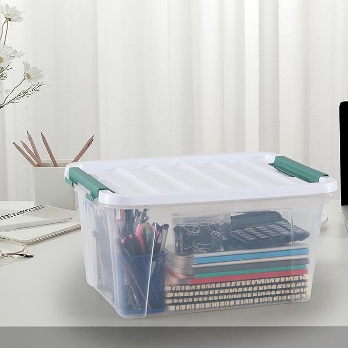 Jekiyo 4 Packs Large Latching Container Box, 20 Quart Plastic Storage Bin