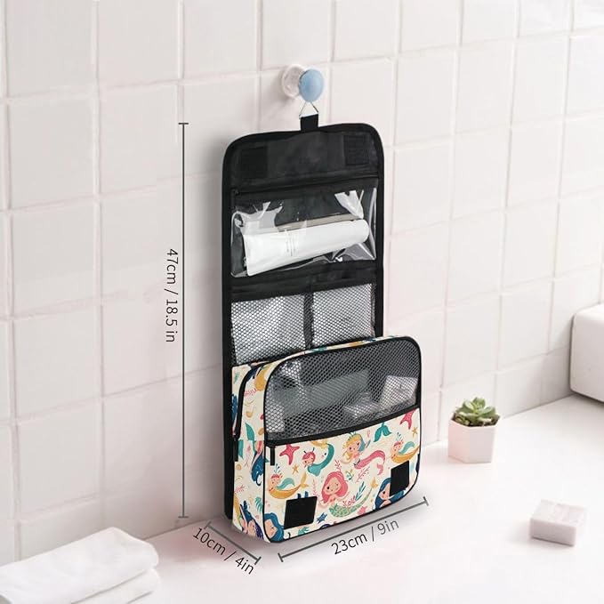 senya Hanging Travel Toiletry Bag Cute Kit Makeup Case Cosmetics Organizer for Men Women (Cute Mermaids And Friends)