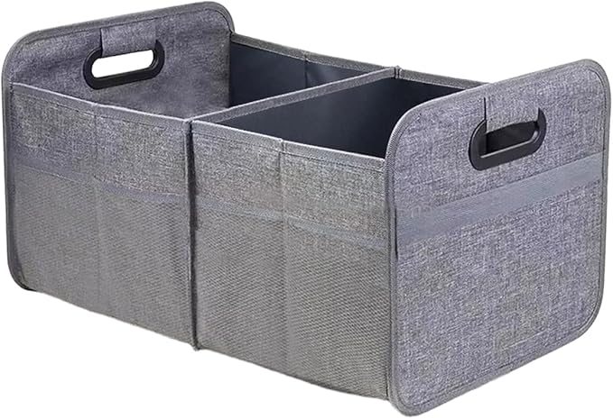 Car Trunk Organizer, Collapsible Multi-Compartment Auto Storage Box with 4 Pockets, Waterproof Oxford Fabric Car Trunk Container Accessories for Sedan SUV Truck (Grey)