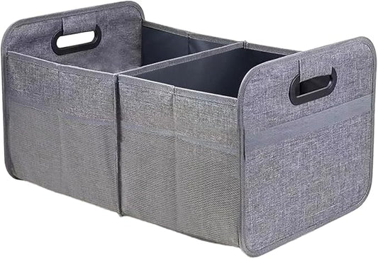Car Trunk Organizer, Collapsible Multi-Compartment Auto Storage Box with 4 Pockets, Waterproof Oxford Fabric Car Trunk Container Accessories for Sedan SUV Truck (Grey)