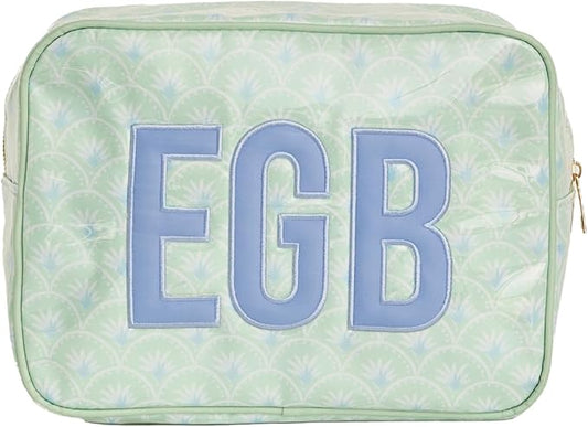 Personalized Clear Coated Pouch - Medium or Large Toiletry Bag with Embroidered or Applique Monogram, Custom Makeup or Travel Organizer, Easy-Clean Cosmetic Bag, Travel Gift for Women (Palm, XL)