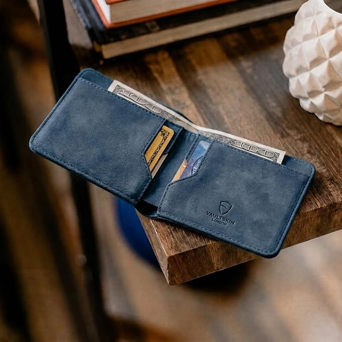 Vaultskin MANHATTAN Slim RFID Blocking Bifold Leather Wallet for Men - Men’s Leather Wallet, Front Pocket Minimalist Card Holder, Holds 9 Cards and Cash, Premium Italian Leather