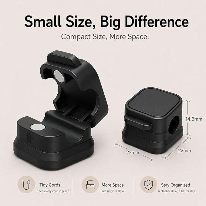 6 Pack Cable Organizer Clips, Adhesive Cord Holder for Desk, Office, Car & Nightstand, Spring Lock Cable Management with Strong Acrylic Adhesive, Black