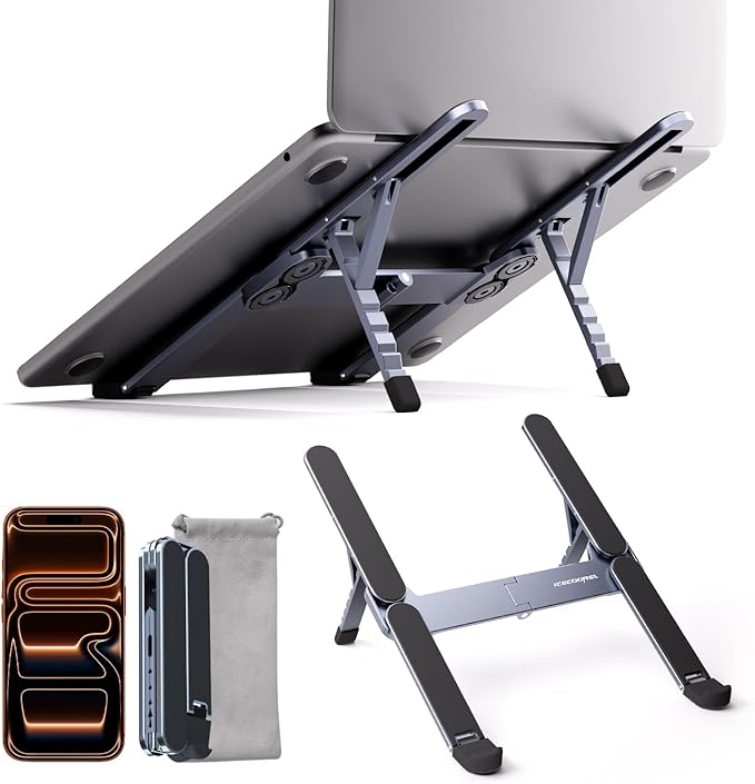 ICE COOREL Portable Laptop Stand, Foldable Laptop Riser for Desk, 6-Level Adjustable Ergonomic Computer Stand, Premium Aluminum Alloy Notebook Holder Compatible with 10-17 Inch Laptops & Tablets