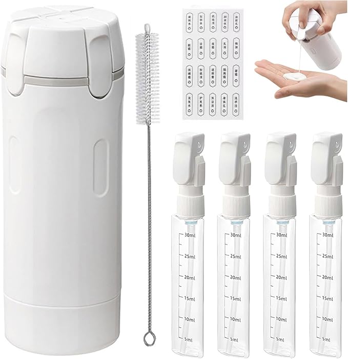 4-in-1 Leakproof Rotatable Travel Dispenser Set - 4 PCS 40ml Travel Bottles for Toiletries, Leak Proof & Press-Type Design, Portable Containers for Shampoo Lotion Conditioner Cream (White)