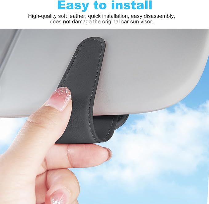 TCJJ Sunglasses Holders for Car Visor,Car Magnetic Glasses Holder Leather Sunglasses Clip and Ticket Card Clip Suitable for Car Interior Visor and Different Size Eyeglasses(Gray)