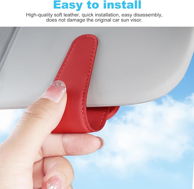 TCJJ Sunglasses Holders for Car Visor,Car Magnetic Glasses Holder Leather Sunglasses Clip and Ticket Card Clip Suitable for Car Interior Visor and Different Size Eyeglasses(Red)