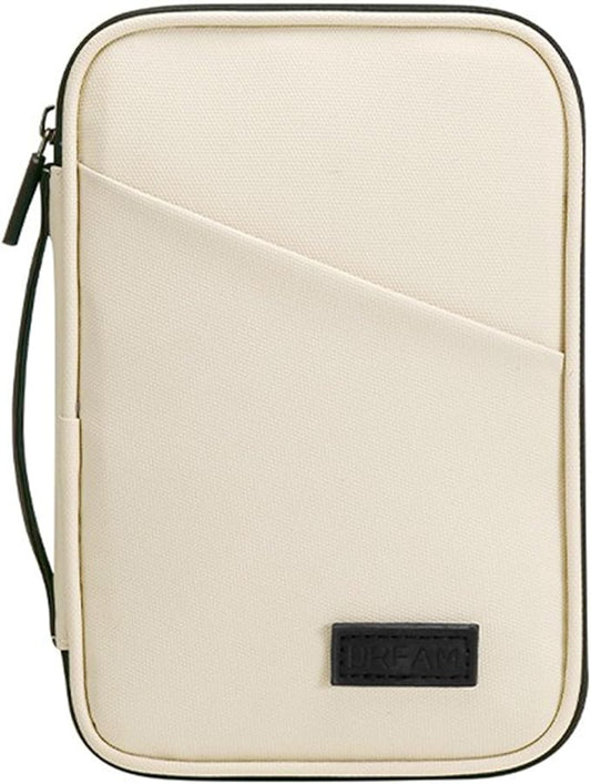 Waterproof Passport Holder, RFID Blocking Wallet, Portable Travel Document Organizer for Men & Women (Beige)