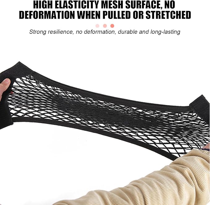 AUCELI Car Mesh Cargo Net, 2PCS 9.8 x 31.5in Elastic Vehicle Storage Mesh Pocket with Adhesive Tape, Automotive Trunk Net Wall Sticker Pouch Bag Accessories, Universal for Truck RV SUV