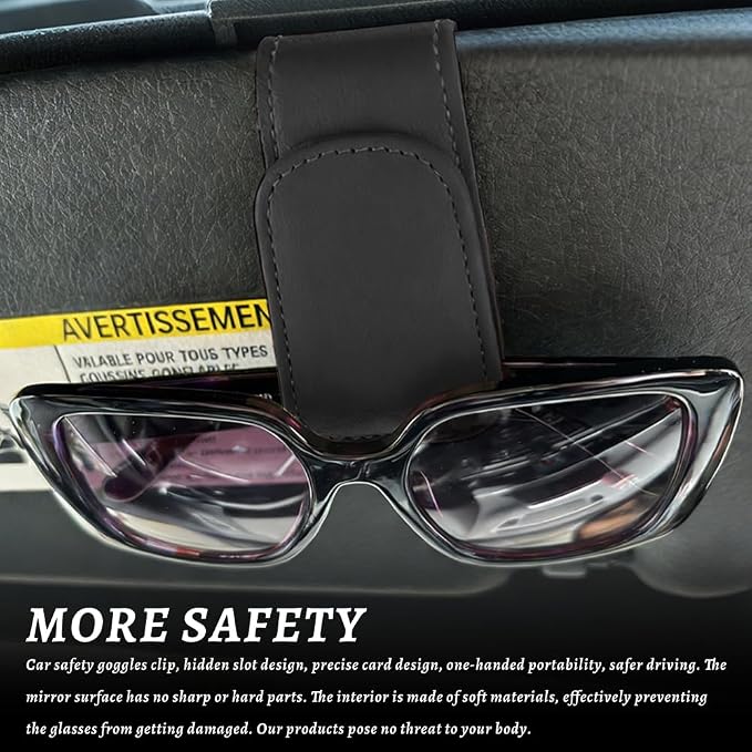 Sunglass Holder for Car, Car Sunglass Holder, Magnetic Leather Sunglasses Holder and Ticket Card Clip, Auto Multi-Functional Sun Visor Eyeglass Holders for SUV Pickup Truck (Black)