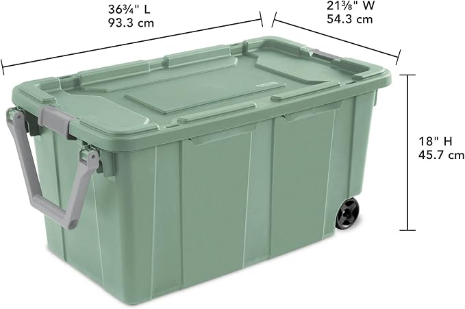 40 Gallon Plastic Storage Box, Wheeled Industrial Tote, Pack of 2