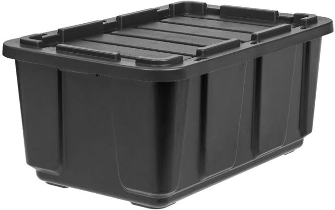 IRIS USA 4-Pack 27 Gallon Storage Bins with Lids |Made in USA| Heavy Duty Plastic Tote Containers for Truckbed Tool Box Organization, Large - Black