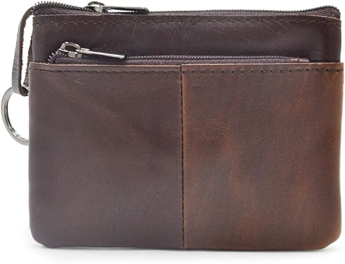 Freezx Women Genuine Leather Coin Pouch Zip Mini Purse Wallet Key Chain 3 Zipper