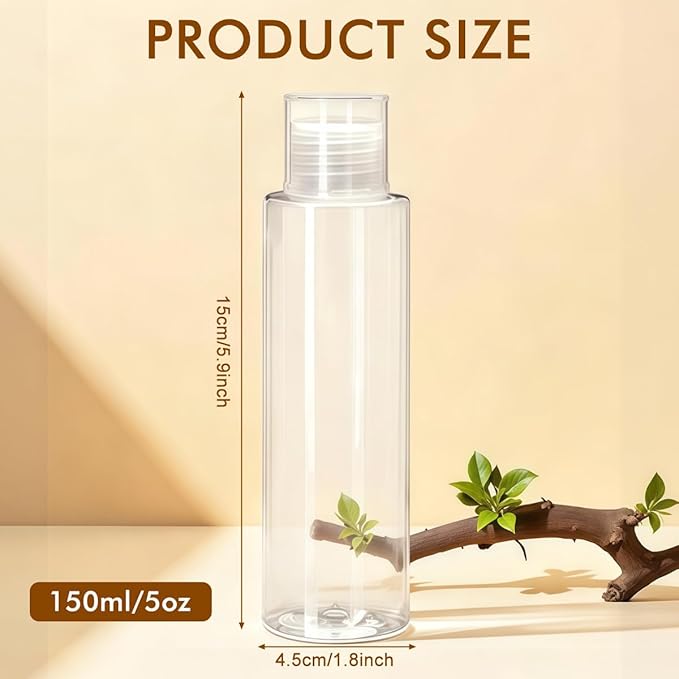 5 oz Clear Plastic Empty Bottles Travel Bottle Container with Flip Cap Sample Tube Jars for Cosmetic Bath Shower Gel Lotion Liquid Shampoo - Set of 4