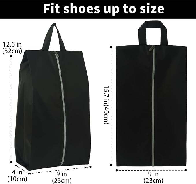 6pcs Portable Shoe Organizer, Travel Pouches with Zipper, Golf Shoe Bags, Clothes Bags, Soccer Cleats Bag Shoe Pouch for Gym, Waterproof, Odor-Resistant (Black)