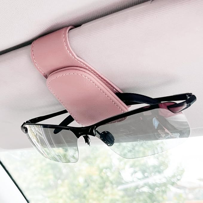 Sunglass Holder for Car, Magnetic Leather Eyeglass Hanger Clip for Car Sun Visor, Sunglasses Holder and Ticket Card Clip for Car Visor Accessories (1Pack Pink)