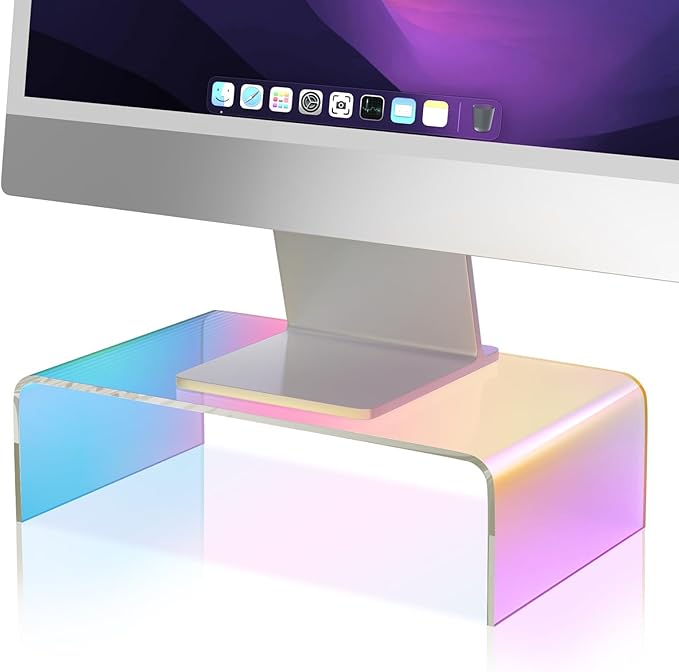 NiHome Iridescent Acrylic Computer Monitor Stand, Acrylic Laptop/PC/Desktop Stand Riser for Desk, Durable, Ergonomic Design, Space Saving for Home and Office