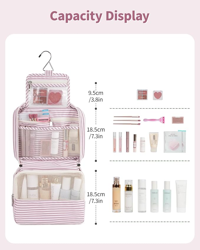 Narwey Small Hanging Travel Toiletry Bag for Women, Travel Bag for Toiletries, Makeup Bag Organizer Cosmetic Bags Make Up Bags for Girls
