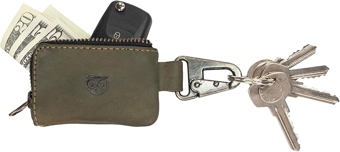 Hide & Drink, Leather Car Key Holder/Headphone & Charging Cables/Memory Cards/Flash Drives/Cash Zipper Case with Clasp Handmade :: Dark Jade