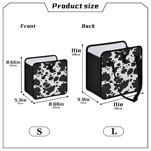 Black White Cow Car Trash Can, Animal Skin Print Foldable Hanging Car Trash Bag, Small Waterproof Car Accessories Garbage Bin