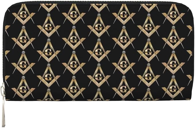 Masonic Square Wallet for Men Women Elegant Long Clutch Zip Around Travel Leather Coin Purse Large Capacity Credit Card Holder Handbag