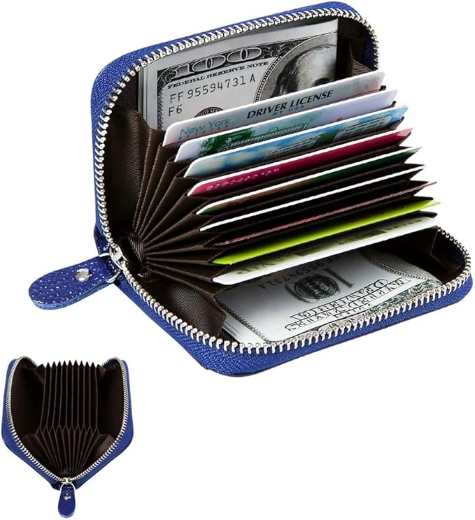 Women's RFID Blocking 12 Slots Credit Card Holder Leather Accordion Wallet